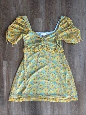 Topshop Neon Floral Mini Tea Dress - size 4-6